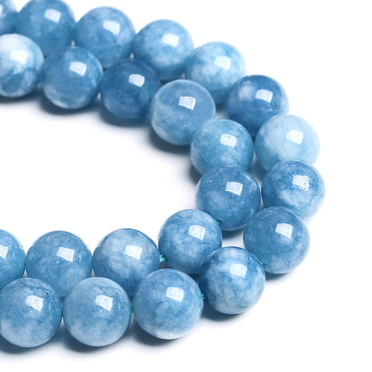 120PCS 6MM Blue Aquamarine Jade Loose Beads for Jewelry Making DIY Bracelet 2 Strands