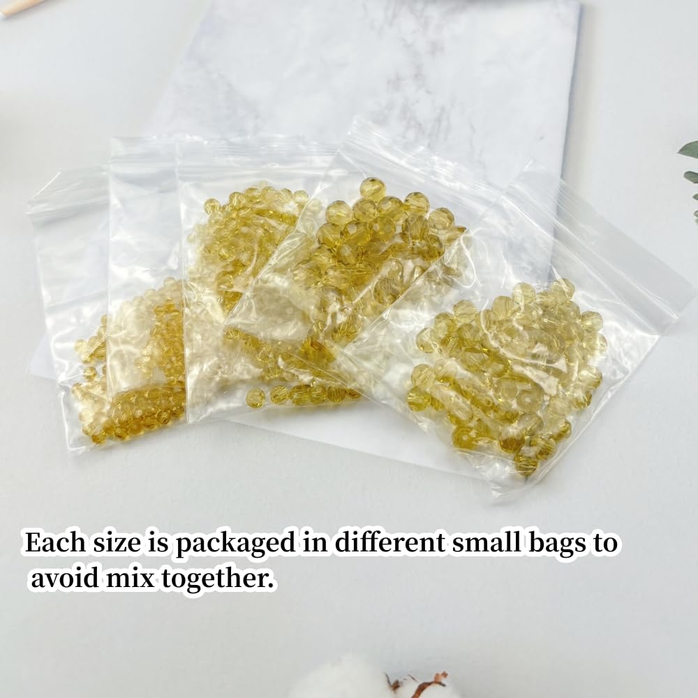 Honkoolly 480pcs Crystal Glass Beads 3mm 4mm 6mm 8mm 10mm Round Faceted Glass Spacer Beads for Bracelets Necklace Earring DIY Jewelry Making Craft(Light Yellow)