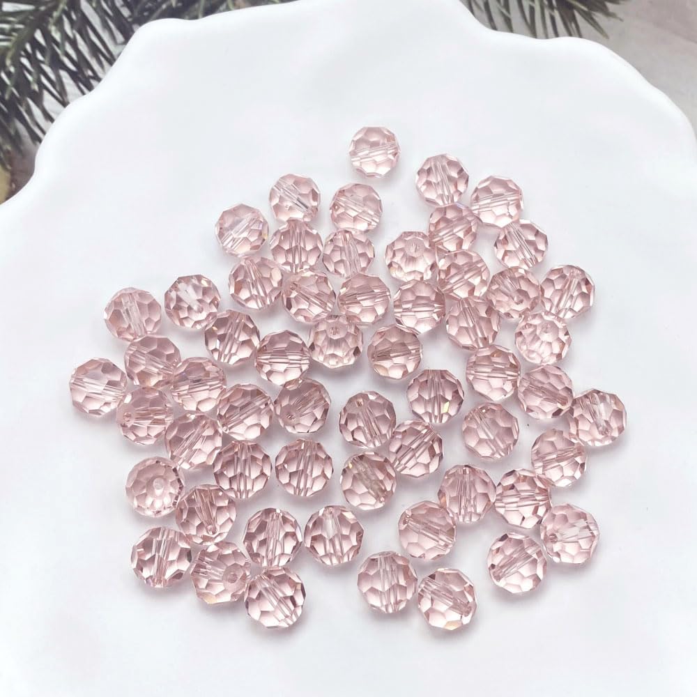 LIMAOLLY 70pcs 10mm Faceted Crystal Glass Beads Round Spacer Beads for Jewelry Making DIY Craft Making Necklace Bracelet Earring Wind Chimes Suncatchers Ornament(513-Pink)