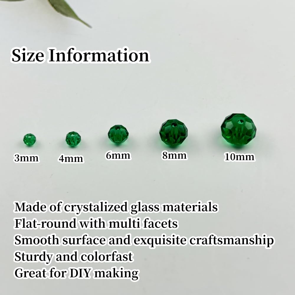 YUEXIGO 150pcs 8mm Crystal Glass Beads for Jewelry Making, Faceted Rondelle Glass Spacer Beads for Wind Chimes Bracelet Earring Necklace DIY Craft(Peacock Green)