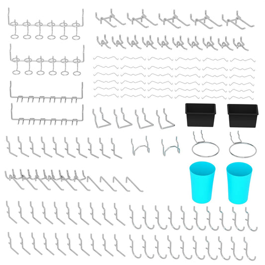 HUZJIEHUI 157 PCS Extra Thick Pegboard Hook Set, Metal Pegboard Accessory Organizer with Storage Bins and Peg Locks, Fits 1/4 Inch Pegboard Only, Ideal for Tools, Garage and Workshop Storage(Silver)