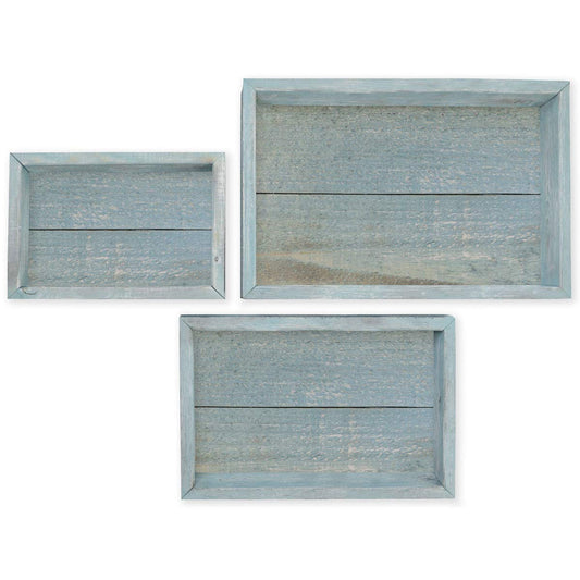 Ekena Millwork DECR18SBRTCBBU Set of 3, Rectangle, Closed Back, Vintage Farmhouse Shadow Box Shelves, Barnwood Decor Collection, Driftwood Blue