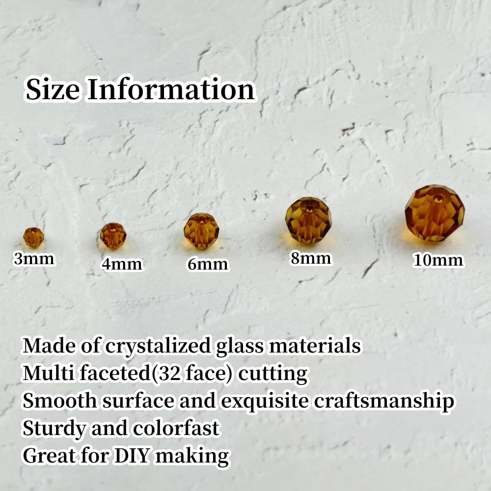 YUEXIGO 60pcs 10mm Round Crystal Glass Beads for Jewelry Making, Faceted Crystal Glass Spacer Beads for Bracelet Earring Necklace DIY Craft(Amber)