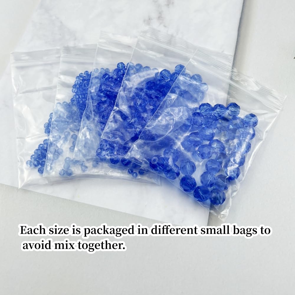Honkoolly 480pcs Crystal Glass Beads 3mm 4mm 6mm 8mm 10mm Round Faceted Glass Spacer Beads for Bracelets Necklace Earring DIY Jewelry Making Craft(Light Blue)