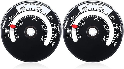 Frienda 2 Pieces Wood Stove Thermometer Magnetic Oven Temperature Meter for Wood, Gas, Pellet Stoves Fire Stove Pipe Thermometer for Avoiding Fan Destroyed by Overheating