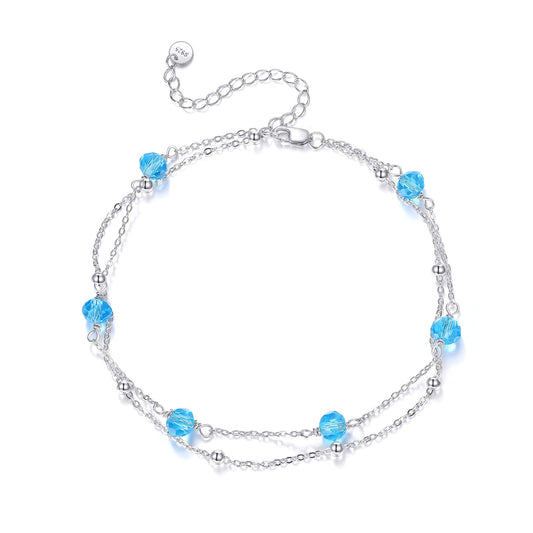 CRMAD March Birthstone Anklet Anklet for Women Sterling Silver Beach Jewelry Gift for Women (mar, anklet 9+2'')