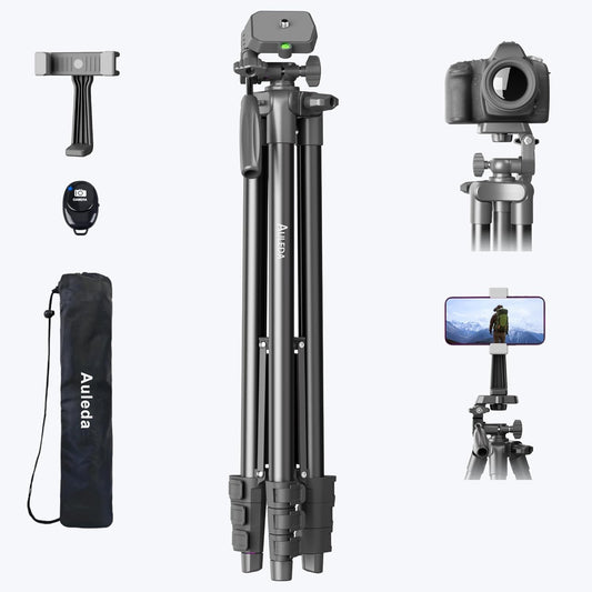 Auleda 71 6.6 LB Camera Tripod Aluminum Tall Tripod Stand Compatible with Canon Nikon with Wireless Remote Phone Holder