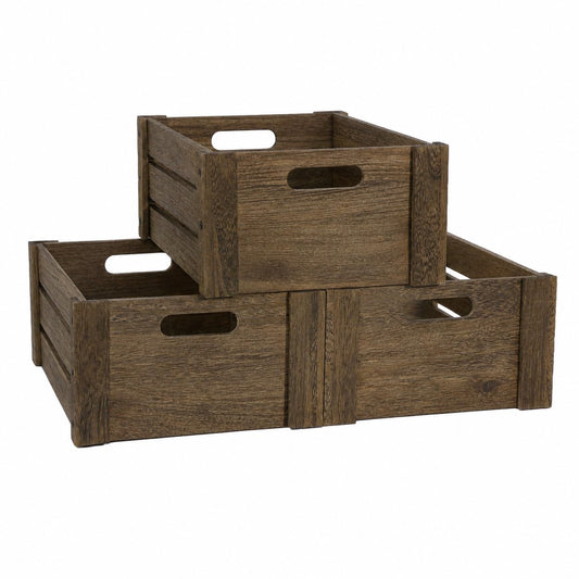 Wooden Crates for Display, 3 Pack Large Rustic Handmade Wood Crate for Storage, Wooden Basket with Handles, Nesting Crates Boxes for Container and Decor Living Room Outdoor Christmas (Extra Large)