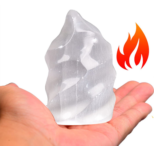 AMOYSTONE Selenite Crystal Tower Flame Shaped Stone Large Healing Crystal Meditation Home Decor 4"