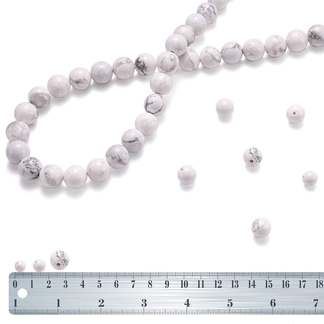 BEADIA Natural White Howlite Stone Round Loose Semi Gemstone Beads for Jewelry Making 8MM 44PCS