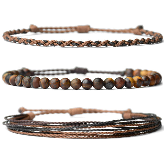 Handmade Natural Stone Beaded Healing Bracelet Gift for Men Adjustable Rope String Bracelet (tiger-eye, Adjustable)