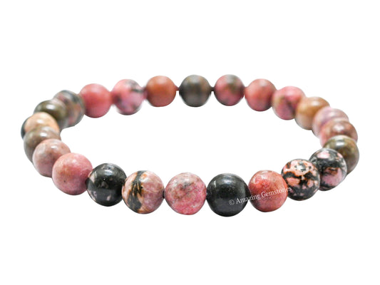Amazing Gemstone Crystal Bracelet for Women Men's Gifts - Protection Healing Crystal Bracelet - 8mm Gemstone Beaded Stretchable Bracelet Pulseras Para Hombres Mujer Stocking Stuffers Mothers Day Gift (Rhodonite with Black Matrix)