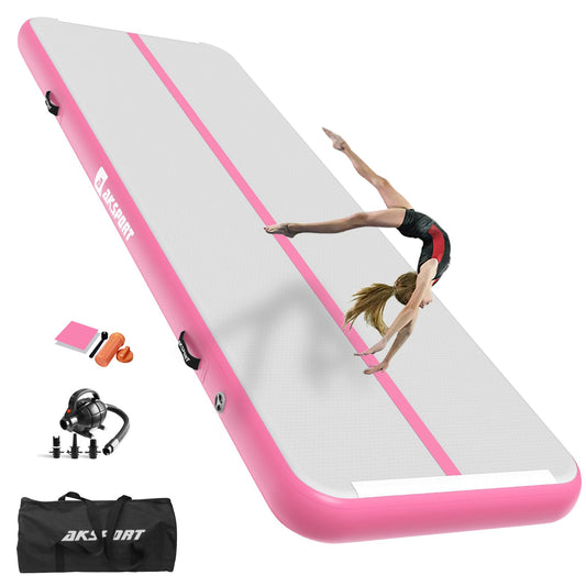 AKSPORT Air Mat Tumble Track Gymnastics Tumbling Mat Inflatable Mats With Electric Air Pump for Home Use/Tumble/Gym/Training/Cheerleading/Parkour/Beach/Park/Water 3.3/10/13.12/16.4/20/23-39ft (pink, 13.12)