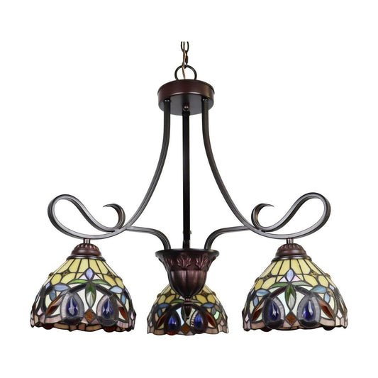 Chloe Lighting Mini Chandelier, Victorian Tiffany-Style, 3 Lights, 25in Wide, Dark Bronze, Multicolor, Model CH33353VR25-DD3