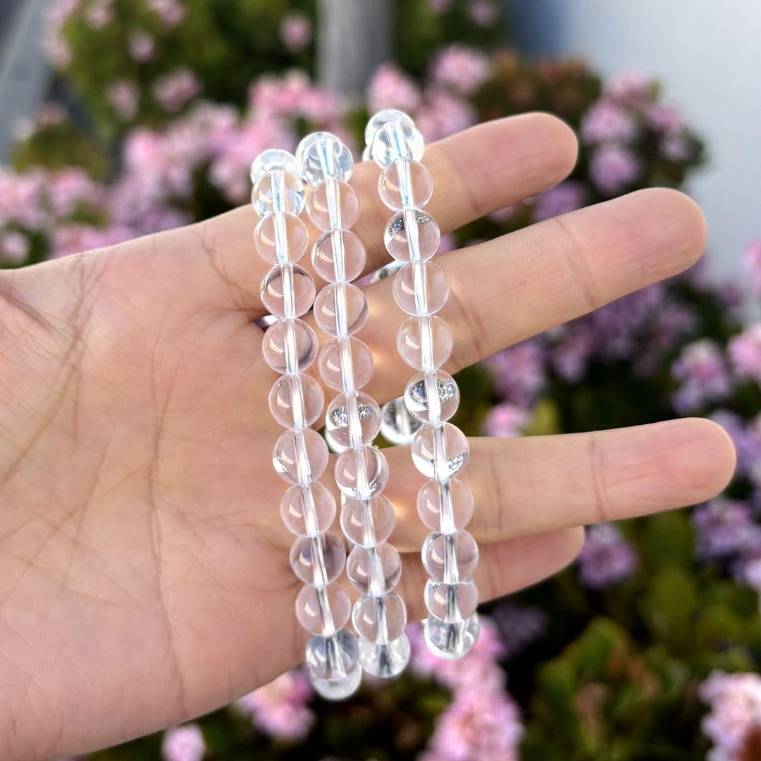 Adabele Real Natural Grade A Clear Crystal White Quartz Gemstone Beaded Bracelet 7 inch Stretch Chakra Healing Crystal Stone Jewelry Women Mom Gift (Unisex) GB8-15
