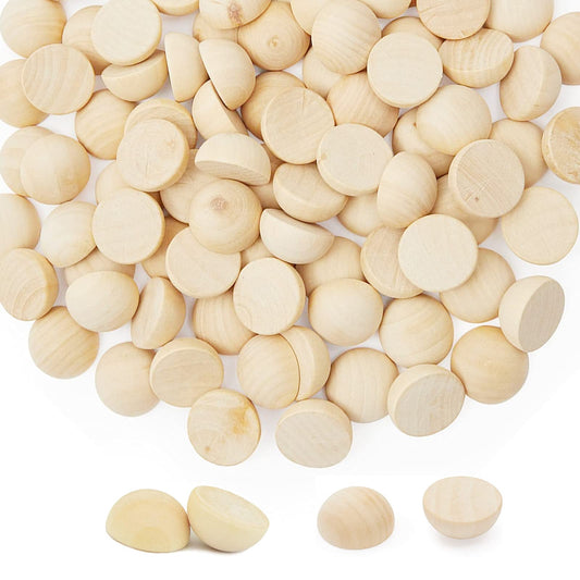 ANZKA 50pcs Big Half Wood Balls, 30mm Unfinished Flat Wooden Ball for Craft Paint, 1.2 inch Diameters Wooden Hemisphere Bulk, Natural Half Sphere Beads
