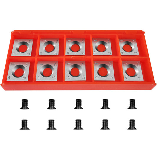 14×14×2mm Square Carbide Inserts for woodturning, Tungsten Carbide Inserts Set, Indexable Woodworking Cutter Fits Spiral Helical Planer Cutter Head or lathe Turning Tipped, with 10pcs Screws (M6*10)