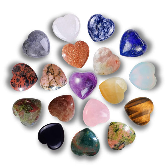 XMHOME Crystal Heart Shaped Stones Set Assorted Natural Variety Pack Gemstones 1" (25 * 25 * 12mm) Pocket Worry Palm Stone Rock Collection Box for Healing Reiki Jewelry Making Home Decor 18Pcs