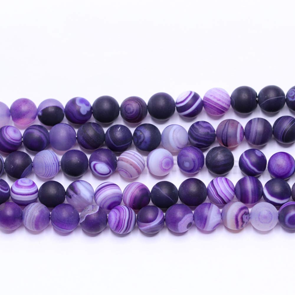 PLTbeads Gorgeous Purple Stripe Agate Natural Gemstone Loose Beads 6mm Matte Round Approxi 15 inch DIY Bracelet Necklace for Jewelry Making
