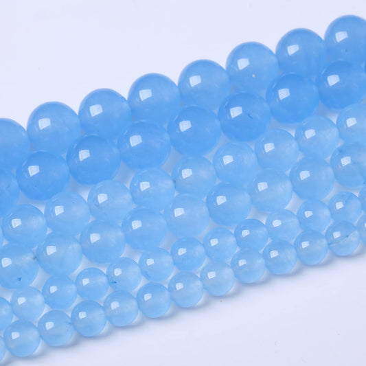 10MM Blue Chalcedony Round Loose Beads Natural Gem Beads Crystal Energy Stone Beads for Jewelry Making DIY Bracelet Necklace