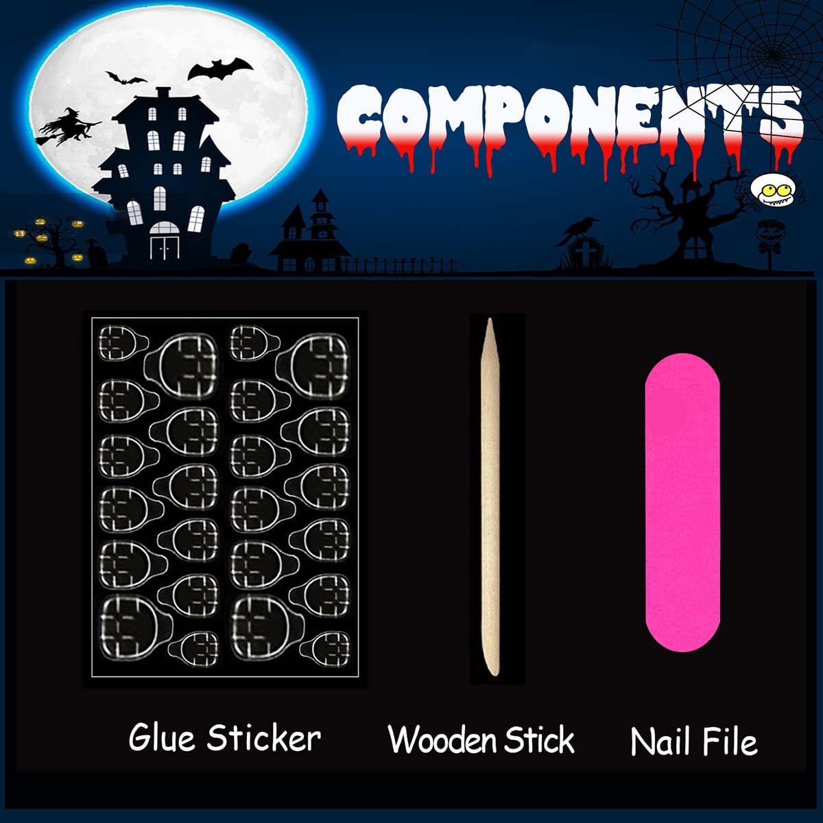 Short Oval Press on Nails Halloween Motifs Fake Nails with Ghost,Spider Web,Pumpkin Design,Full Cover Stick on Nails for Women Manicure,Reusable | Artificial | Nail Sticky Tabs | Easy Apply | 24Pcs