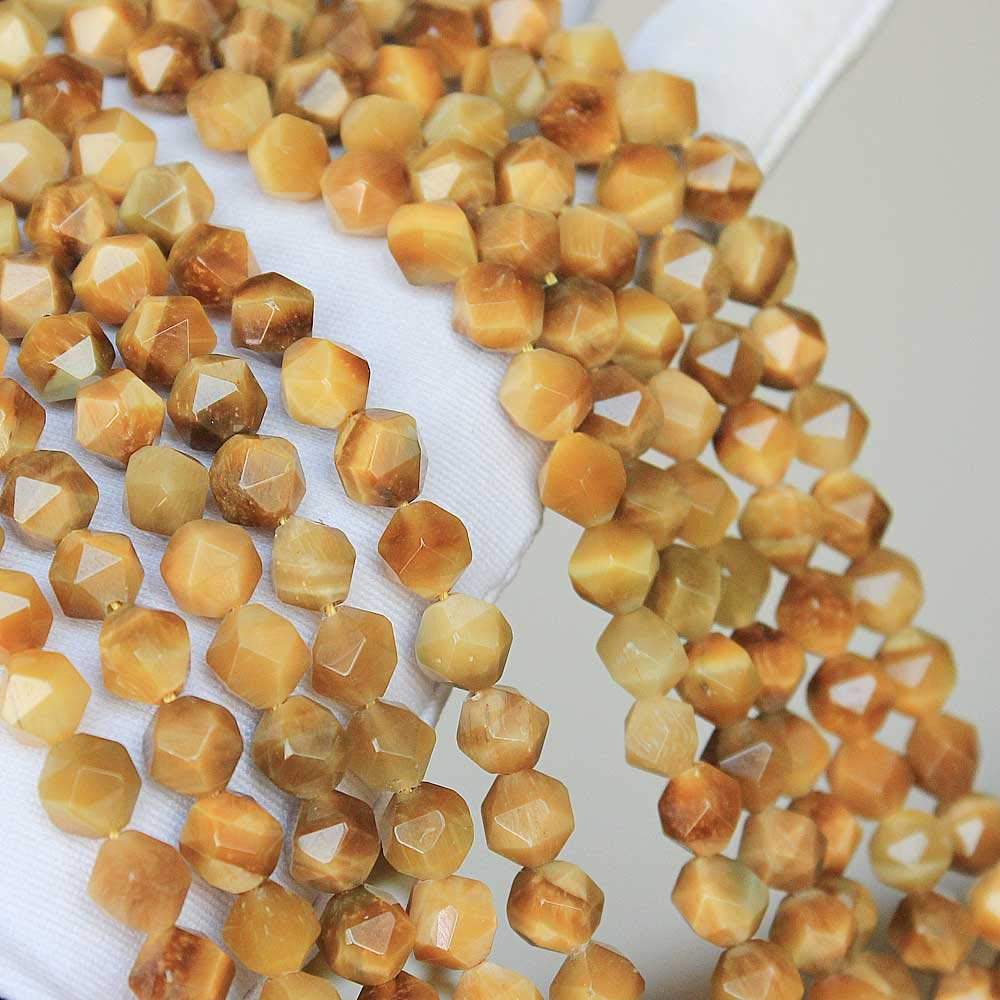 MJDCB Best Sellers Natural Stone Beads Faceted Polygon Golden Tiger Eye Crystal Energy Stone Healing Power for Jewelry Making(8mm)