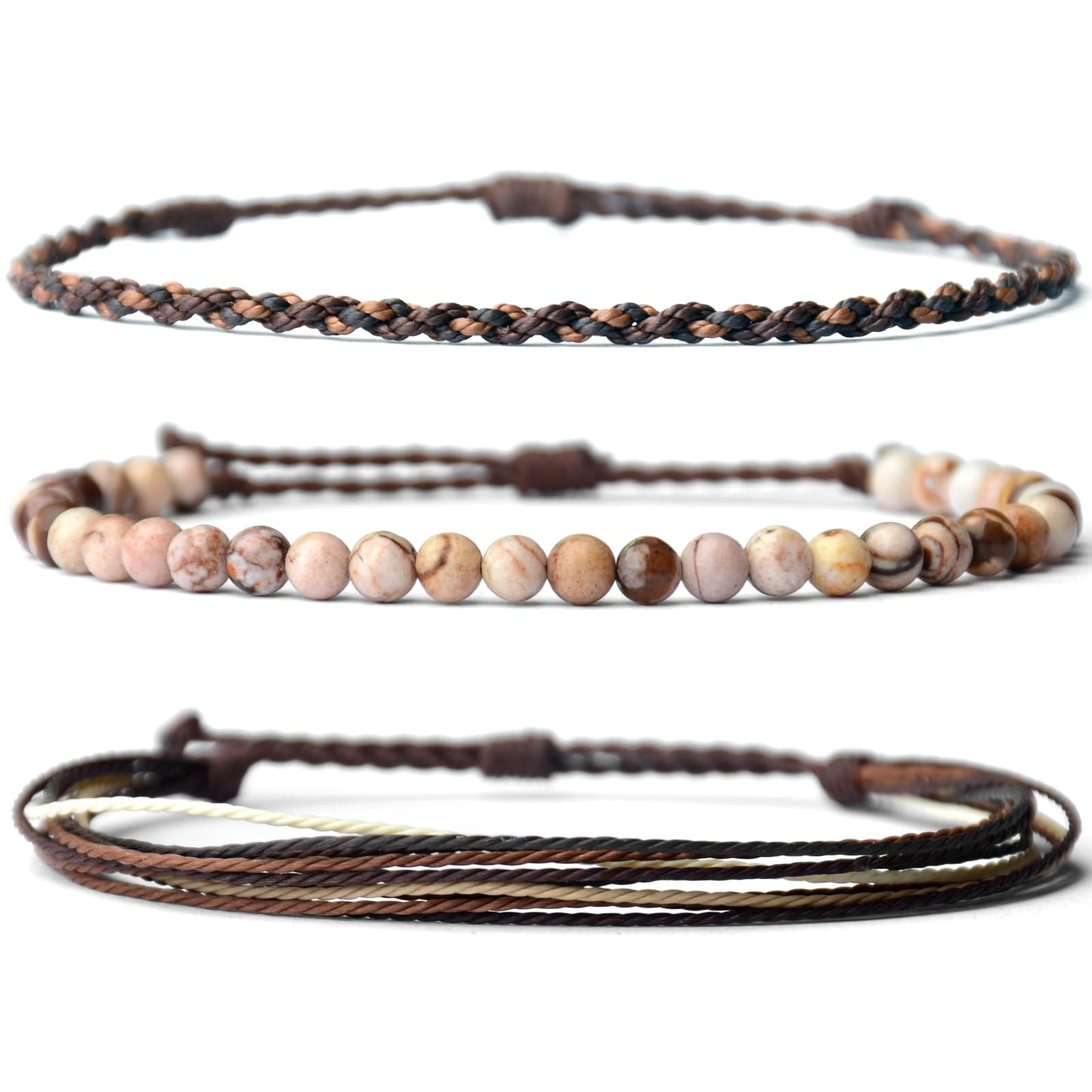 Handmade Natural Stone Beaded Healing Bracelet Gift for Men Adjustable Rope String Bracelet (Zebra Jasper, Adjustable)