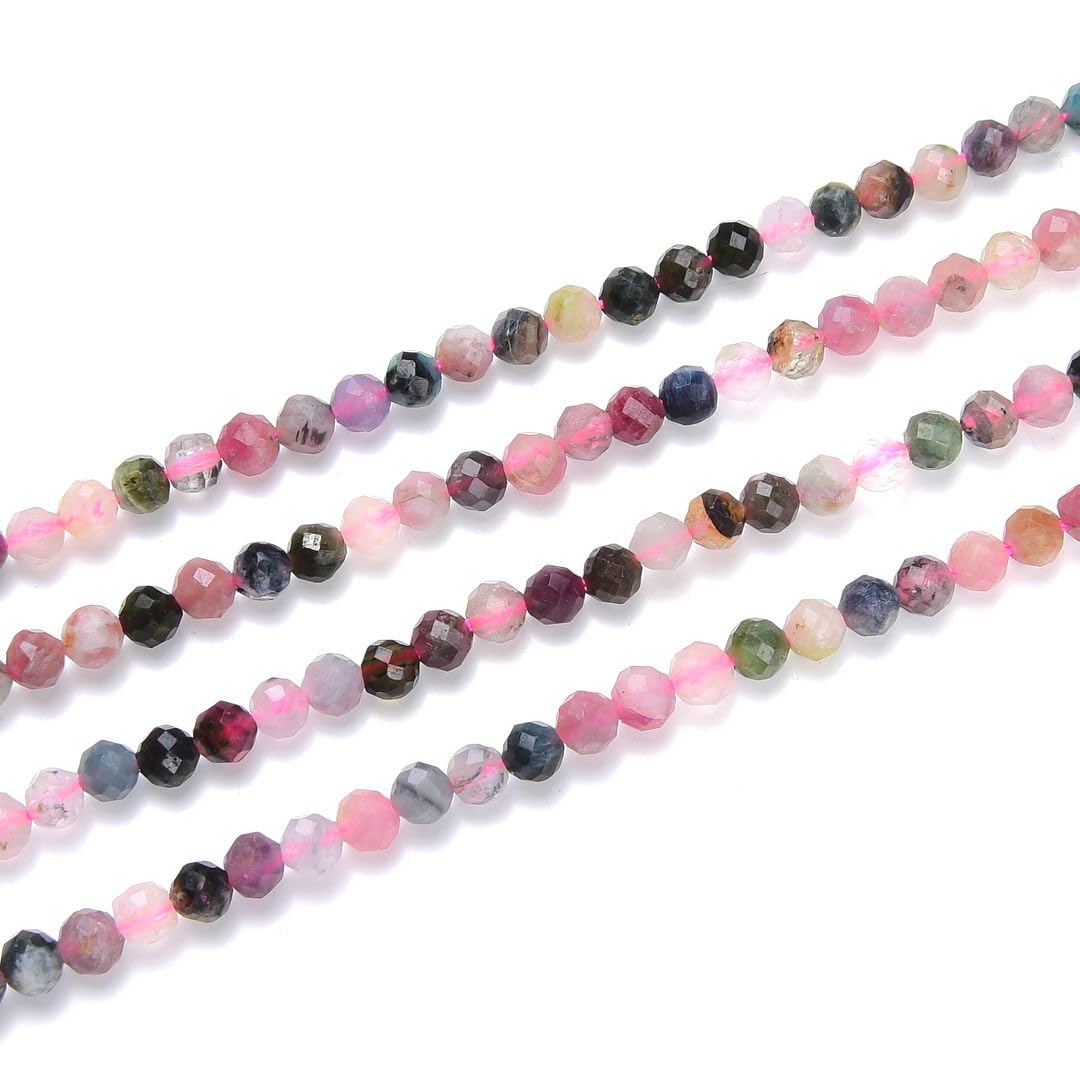 Adabele 15 Inch Natural Multi-Color Tourmaline Healing Gemstone 3mm (0.12 Inch) Tiny Small Faceted Round Loose Beads Stone Spacer (110-120pcs) for Craft Jewelry Making GK3-2