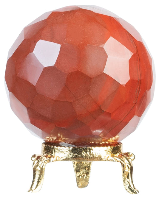 Crocon 50mm Red Jasper Diamond Cut Stone Sphere Ball with Metal Stand 1400+ Carats Gemstone Ball Healing Ornament Rock Sphere Sculpture Figurine for Fengshui Divination Crystal Home Decor Photography