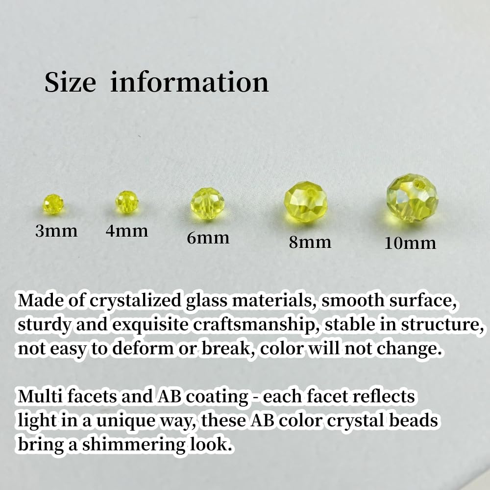 YHYPOCI 400pcs 4mm Crystal Glass Beads for Crafts Faceted Rondelle Glass Beads for Jewelry Making Crystal Spacer Beads for Necklaces Bracelets Earrings DIY Craft(Lemon Yellow AB)