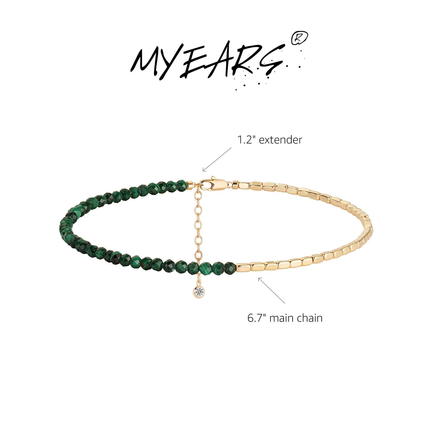 MYEARS Women Beaded Bracelet Gold Gemstone Malachite 14K Simple Dainty Handmade Chain Everyday Boho Beach Jewelry