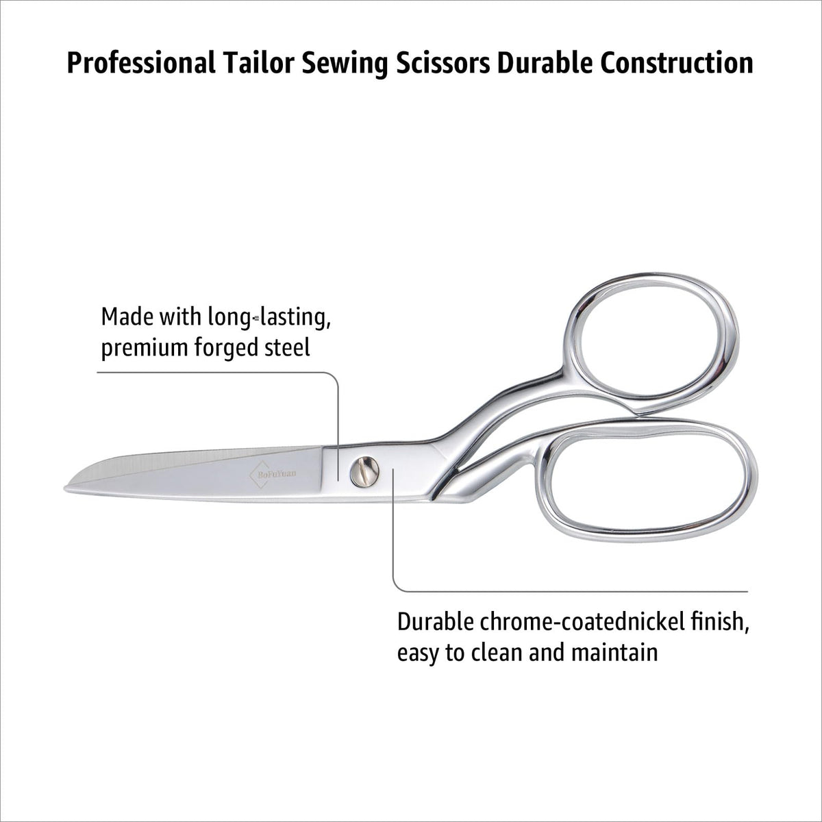BoFuYuan Professional Stainless Steel Fabric Scissors, 8-Inch Heavy Duty MultiPurpose Tailor Sewing Scissors for Fabric Cutting, Leather, Craft, Sharp Precision Shears Blades, Ergonomic Comfort Grip