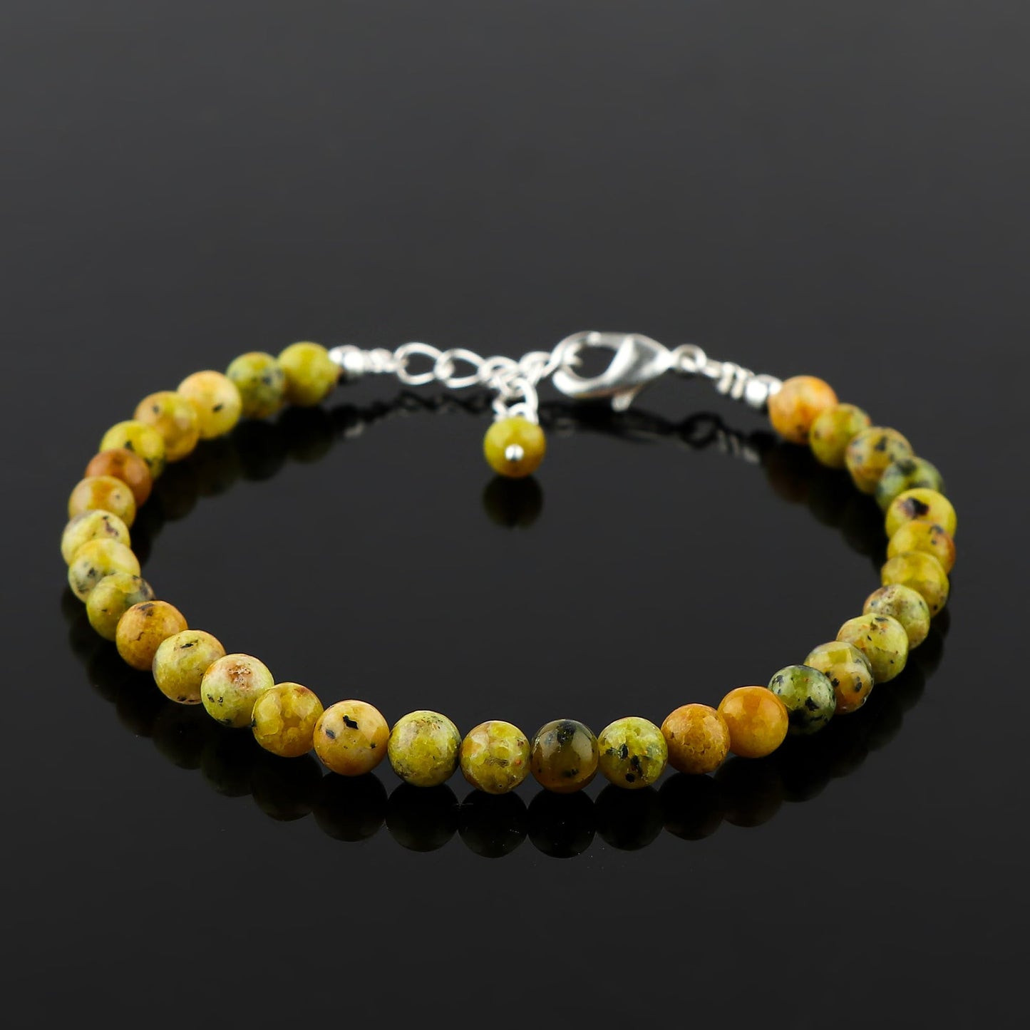 CRYSTALINES Natural Green Opal Gemstone Bracelet, Polished Beads Stones, Handmade Hypoallergenic Boho Jewelry for Women, Healing Crystals, Adjustable Silver Plated 7+1inch, Fashion Birthday Gift