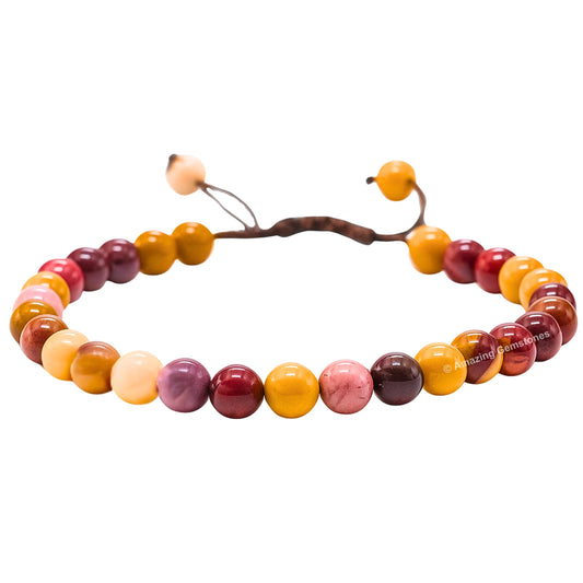 Amazing Gemstone Mookaite Bracelet for Women Men's Gifts - Protection Healing Crystal Bracelet - 6mm Gemstones Beaded Adjustable Bracelet Pulseras Para Hombres Mujer Stocking Stuffers