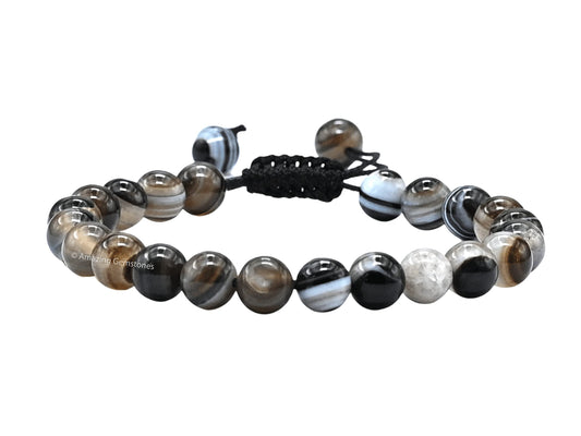 Amazing Gemstone Black Hakik Banded Bracelet for Women Men's Gifts - Protection Healing Crystal Bracelet - 8mm Gemstone Beaded Adjustable Bracelet Pulseras Para Hombres Mujer Stocking Stuffers