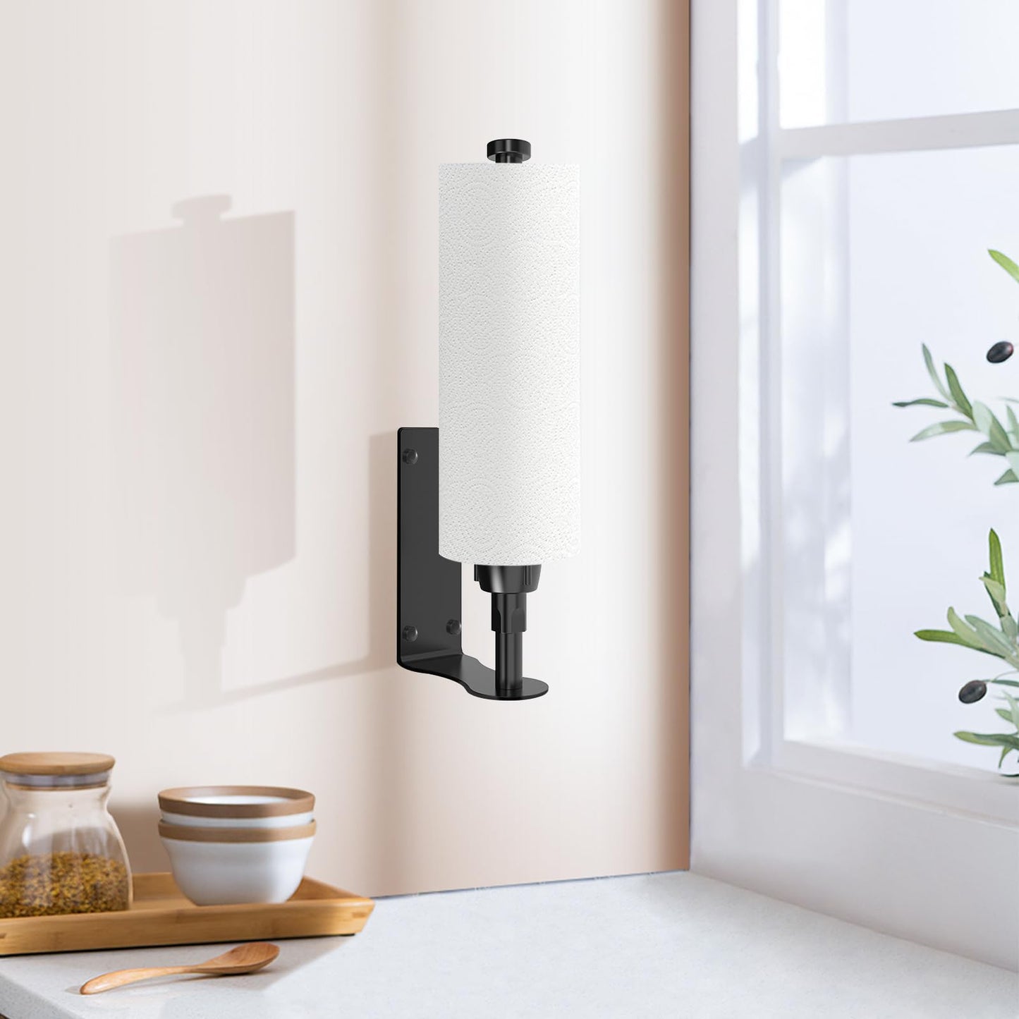 SetSail Paper Towel Holder Under Cabinet Easy Tear Wall Mount Self-Adhesive or Drilled for Kitchen Bathroom Black 2 Packs