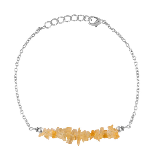 Gemimpression Handmade Citrine Chips Bar Bracelet – Natural Energy Healing Crystals – Silver Plated Adjustable 8 Inch Chain – Christmas Gift