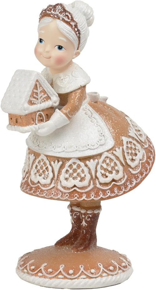 Braxio Christmas Decorations - Resin Mrs. Santa Claus with Gingerbread House | 5.5 x 4.5 x 9 Inch Room Decor