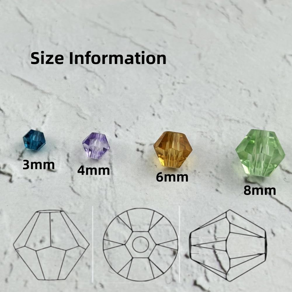 YUEXIGO 500pcs 3mm Bicone Glass Crystal Beads for Jewelry Making, Faceted Bicone Glass Spacer Beads for Bracelet Earring Necklace DIY Craft(Mix Color)