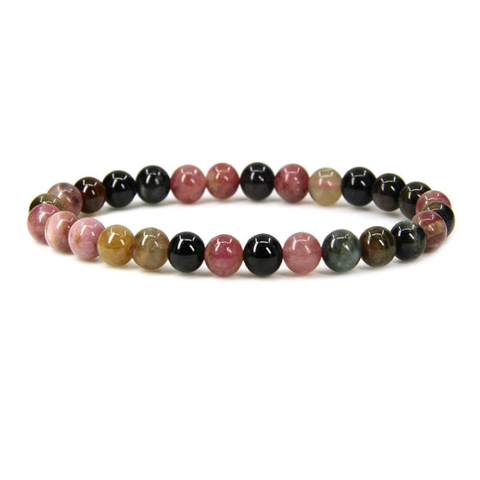Angelstones Handmade Natural Multicolor Tourmaline Healing Gemstone 6mm Round Beads Stretch Crystal Bracelet 7 Inch Unisex