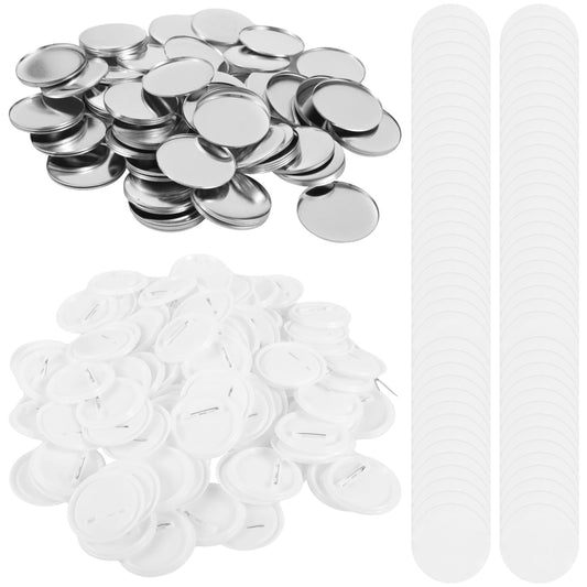 100 Sets Blank Button Making Supplies, Blank Button Badge with Metal Shells, Clear Mylar, Pin Backs, DIY Badges for Personalized Crafts, Party Favors, 58 mm/ 2.3 in