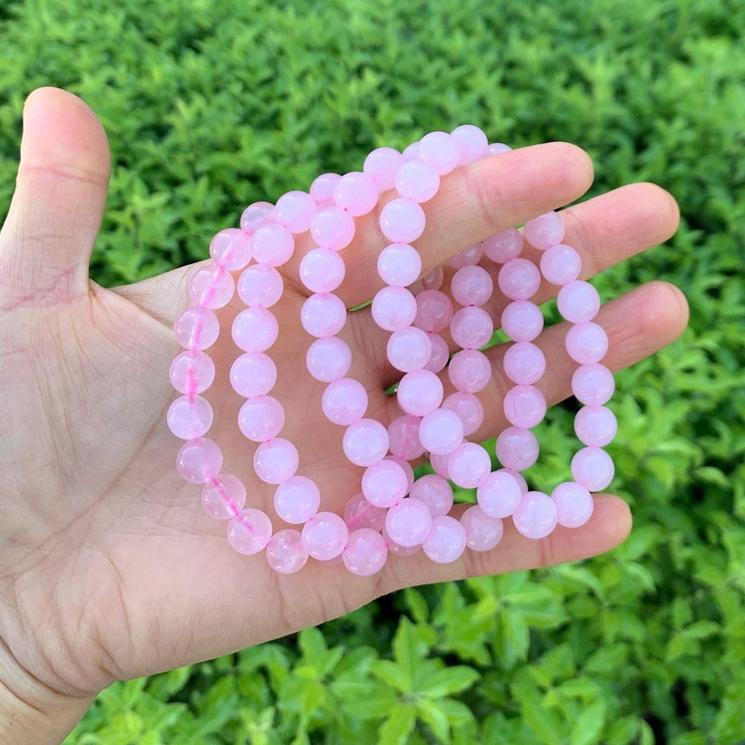 Adabele Real Natural Pink Rose Quartz Gemstone Beaded Bracelet 7.5 inch Stretch Chakra Healing Crystal Stone Jewelry Women Mom Gift (Unisex) GB8-B9