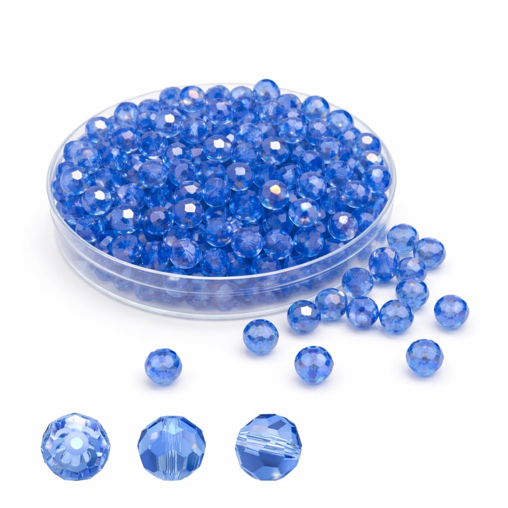 Kutiayta 8mm Faceted Glass Beads, 300PCS Bulk Crystal Beads for Jewelry Making, DIY Bracelet Necklace Crafts, Round Transparent Beads