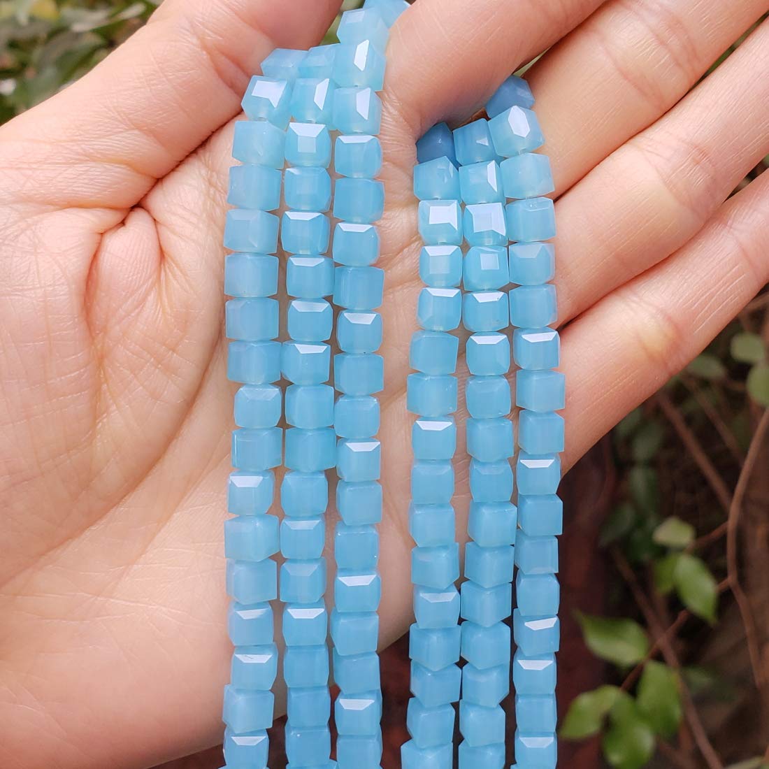 100pcs Czech Faceted Cube Crystal Glass Loose Beads Spacer 6mm (0.24 Inch) Blue Turquoise Opal for DIY Jewelry Craft Making CCC631