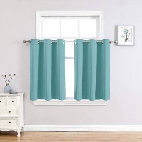 ChrisDowa Small Window Curtains - 36-Inch Grommet Thermal Insulated Room Darkening Panels | Aqua (2-Pack)