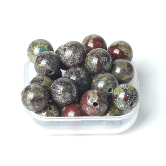 100Pcs Natural Stone 8mm Dragon Bloodstone Round Loose Gemstone Energy Healing Beads Hole Size 1mm DIY Smooth Beads for Bracelet Necklace Earrings Jewelry Making