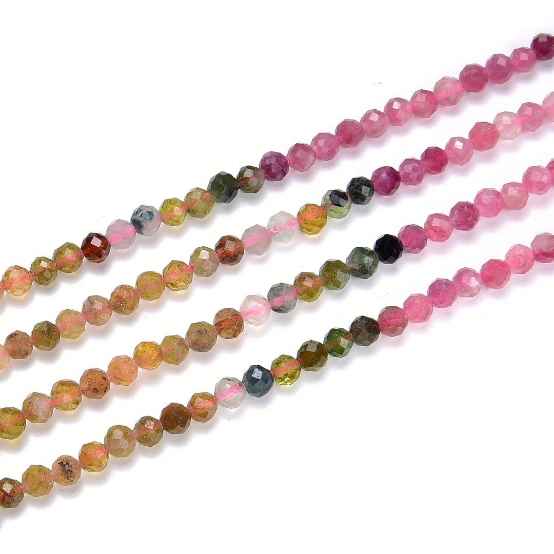 Adabele 15 Inch Natural Multi-Color Tourmaline Gradient Shade Healing Gemstone 3mm (0.12 Inch) Tiny Small Faceted Round Loose Beads Stone Spacer (110-120pcs) GK3-3