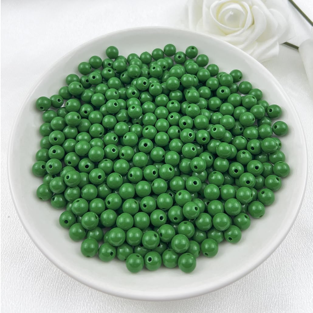 Mulutoo 200Pieces 10MM Acrylic Round Beads Round Acrylic Balls Chunky Beads Smooth Spacer Plastic Pastel Beads Craft Beads for Necklace and Bracelet Making Crafting Supplies(198-forest Green)