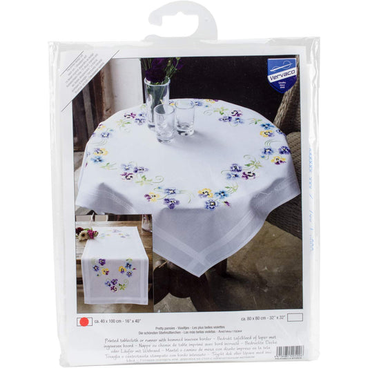 Vervaco Cross Stitch Table Runner Kit Pretty Pansies 16" x 40"