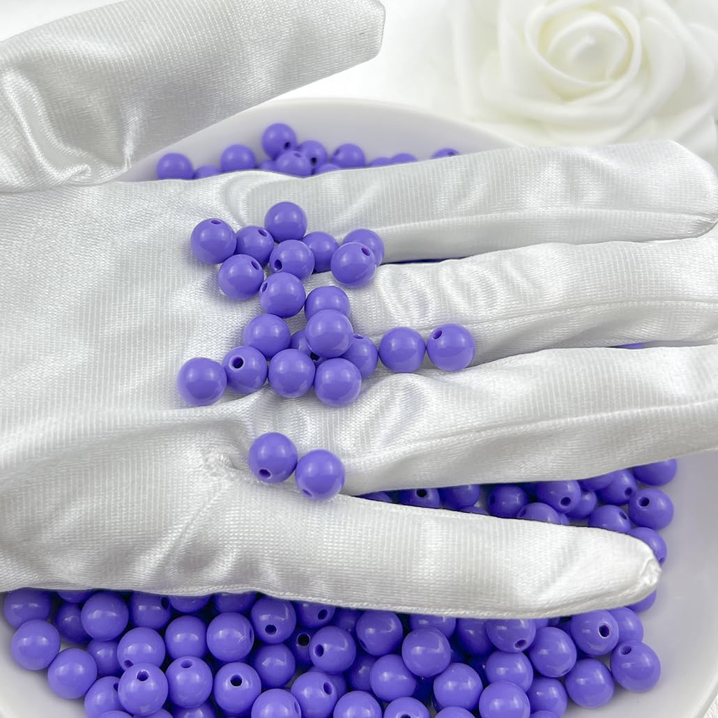 Mulutoo 200Pieces 10MM Acrylic Round Beads Round Acrylic Balls Chunky Beads Smooth Spacer Plastic Pastel Beads Craft Beads for Necklace and Bracelet Making Crafting Supplies(186-purple)
